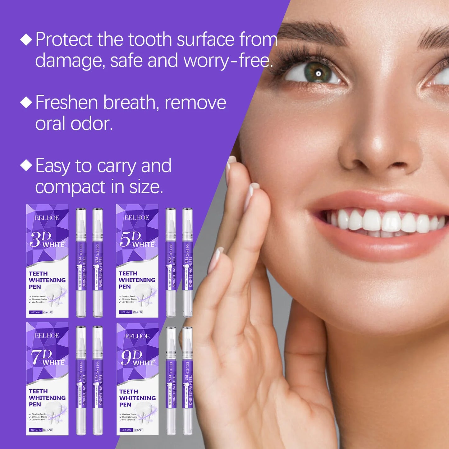 Eelhoe 3mlx2 Teeth Whitening Pen Tooth Gel Whitener Bleach Oral Hygiene Dental Cleaning Remove Plaque Stain Fresh Breath Gel Pen