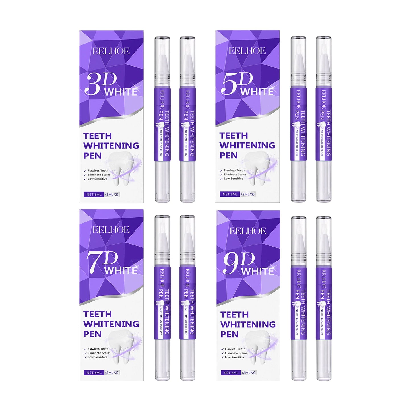 Eelhoe 3mlx2 Teeth Whitening Pen Tooth Gel Whitener Bleach Oral Hygiene Dental Cleaning Remove Plaque Stain Fresh Breath Gel Pen