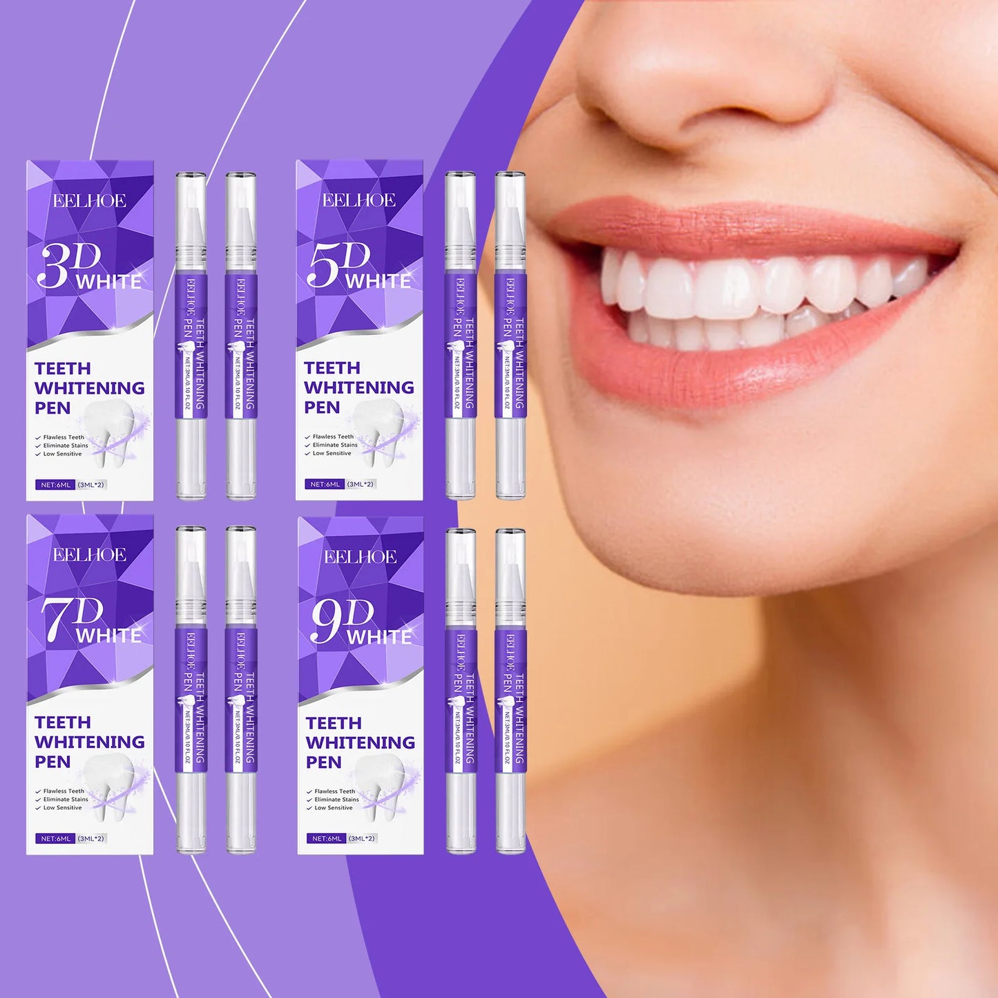Eelhoe 3mlx2 Teeth Whitening Pen Tooth Gel Whitener Bleach Oral Hygiene Dental Cleaning Remove Plaque Stain Fresh Breath Gel Pen