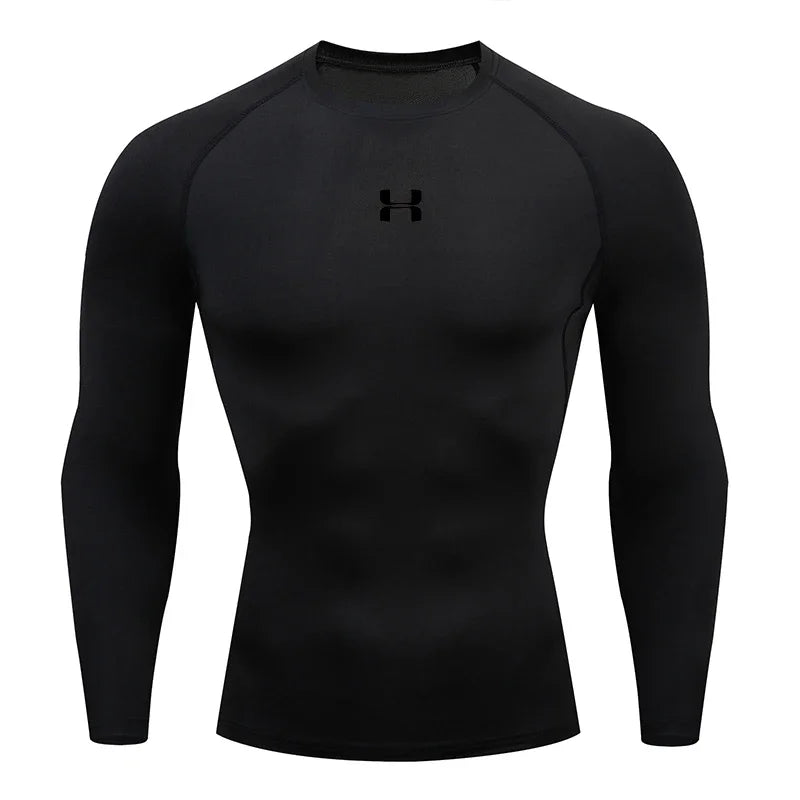 Fast fashion men's running tight fitting T-shirt long sleeved sports T-shirt gym fitness sportswear men's jogging sportswear
