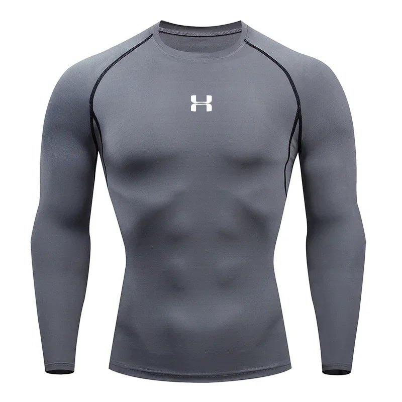 Fast fashion men's running tight fitting T-shirt long sleeved sports T-shirt gym fitness sportswear men's jogging sportswear