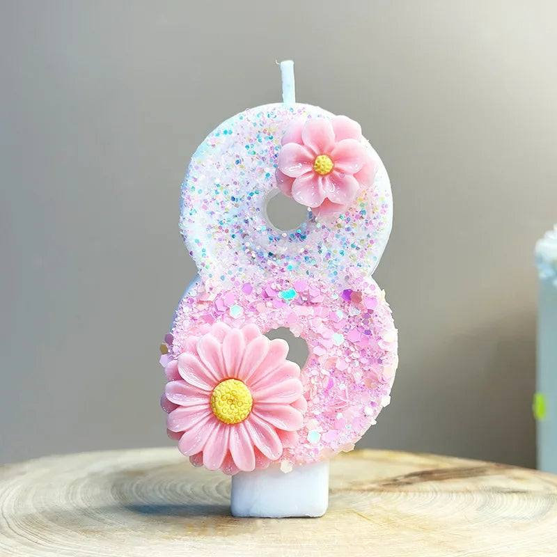Pink Daisy White Candles.