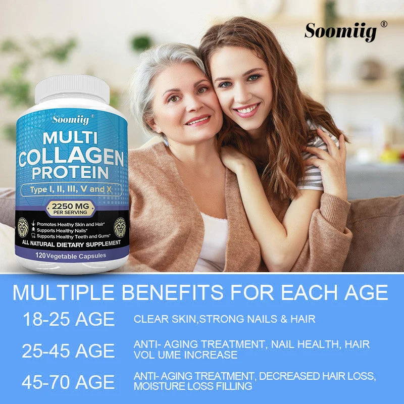 Multi-Collagen Capsules for Men and Women for Skin, Hair, Nails, Bones, Joints,
