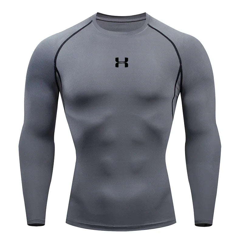 Fast fashion men's running tight fitting T-shirt long sleeved sports T-shirt gym fitness sportswear men's jogging sportswear