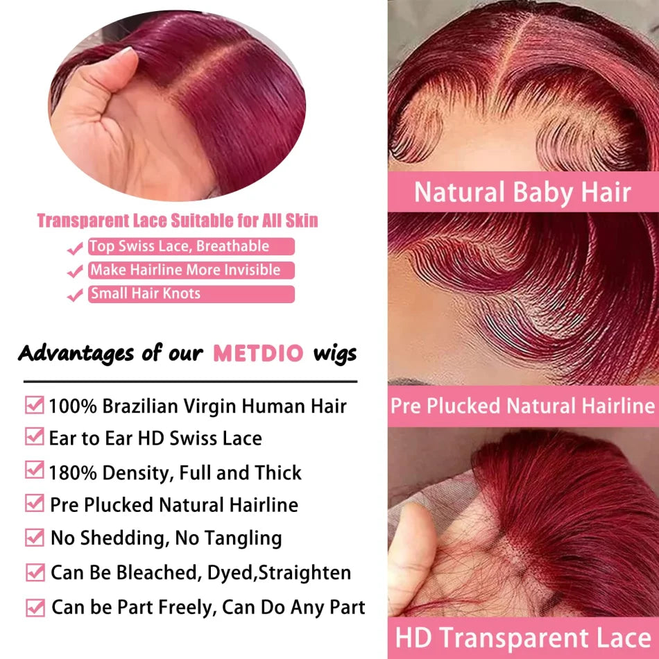 Body Wave Burgundy, Human Hair Wigs For Women.