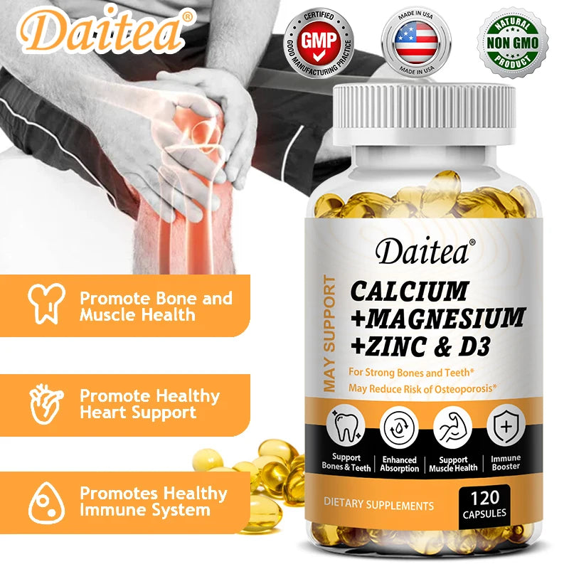 Calcium, Magnesium, Zinc + Vitamin D3 for Healthy Bones and Muscles,