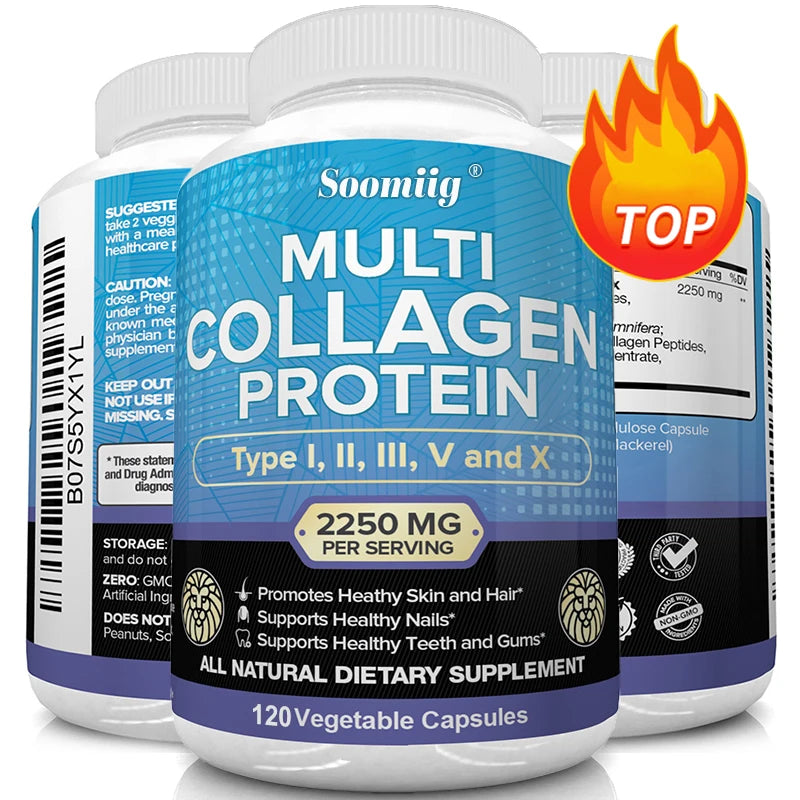 Multi-Collagen Capsules for Men and Women for Skin, Hair, Nails, Bones, Joints,