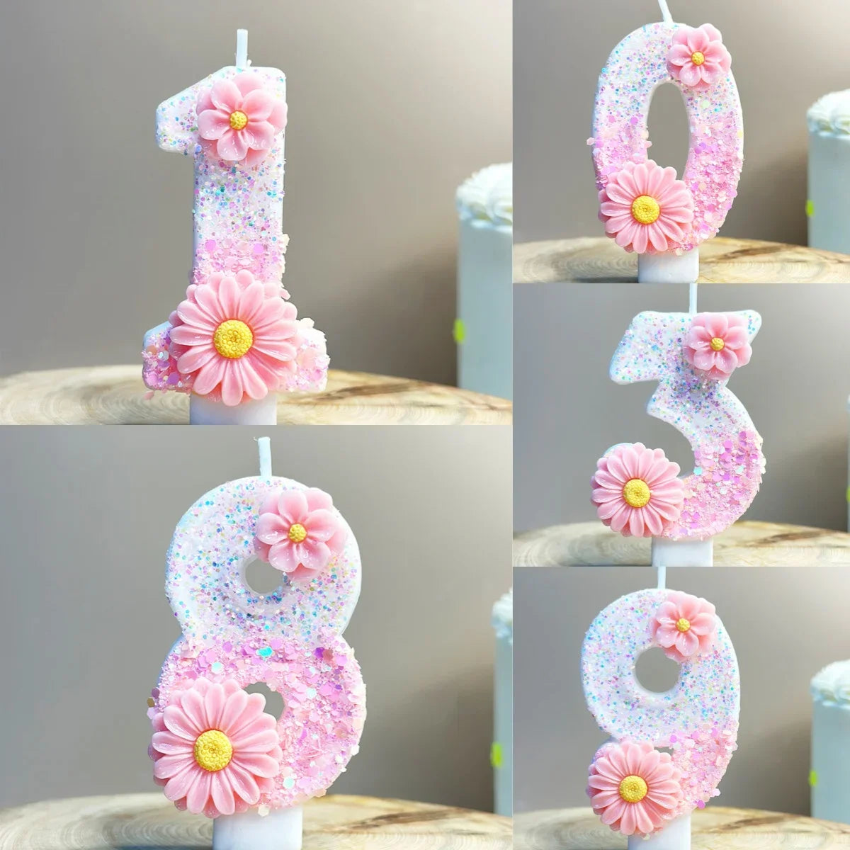 Pink Daisy White Candles.