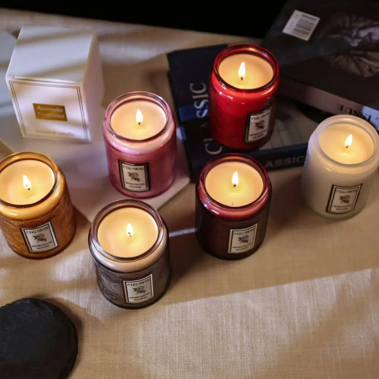 embossed glass cup candle.