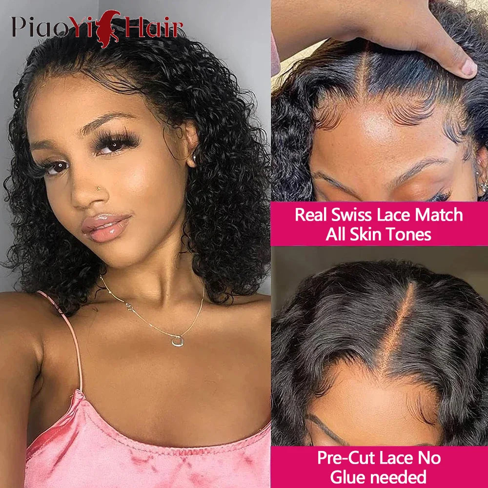 Glue less Wig Human Hair Water Wave Bob Wig.