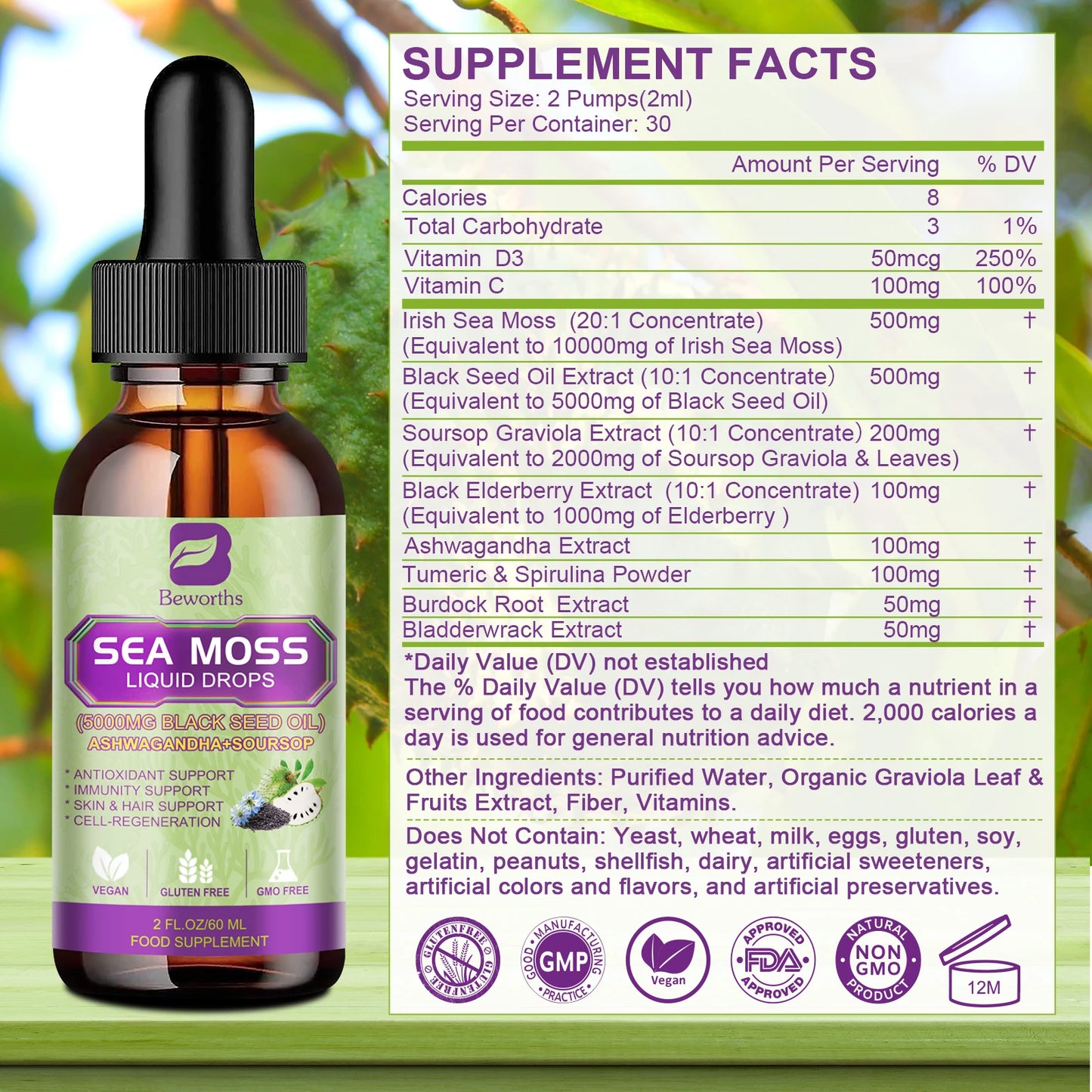 Sea MOSS& Soursop Extract Drops Support Immunity and Kidney Health,