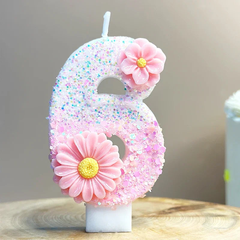 Pink Daisy White Candles.