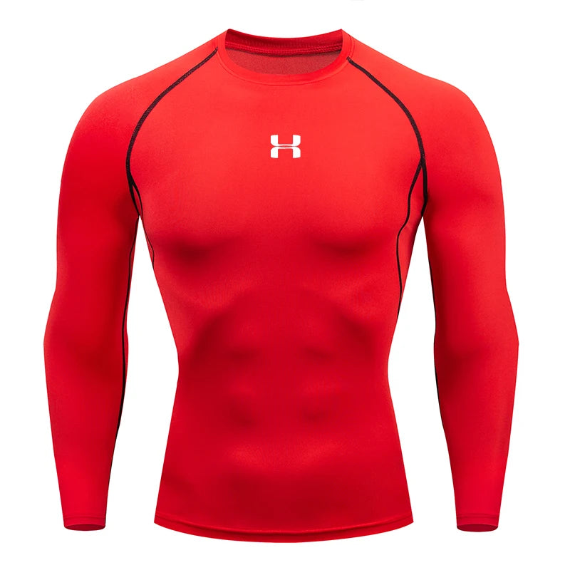 Fast fashion men's running tight fitting T-shirt long sleeved sports T-shirt gym fitness sportswear men's jogging sportswear