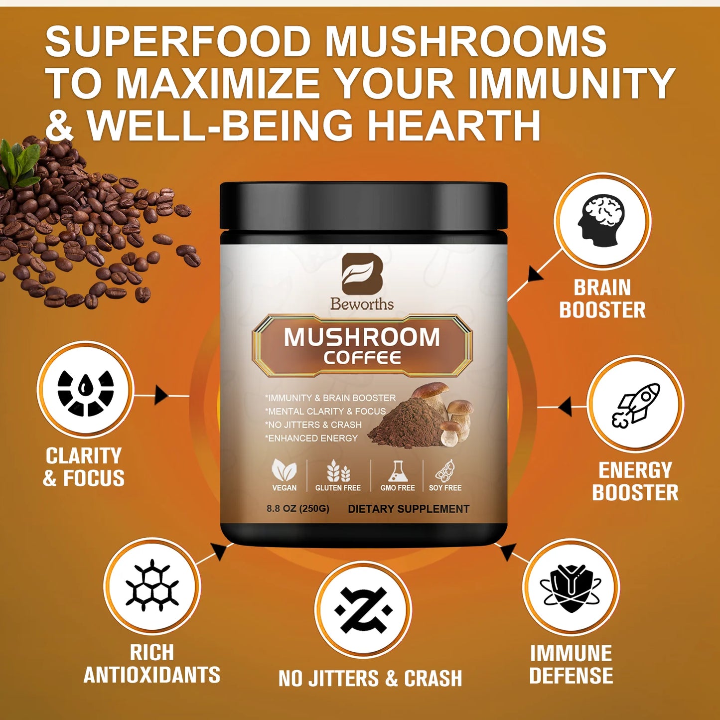 Mushroom Coffee 10 Mushroom Extract - for energy and immune support