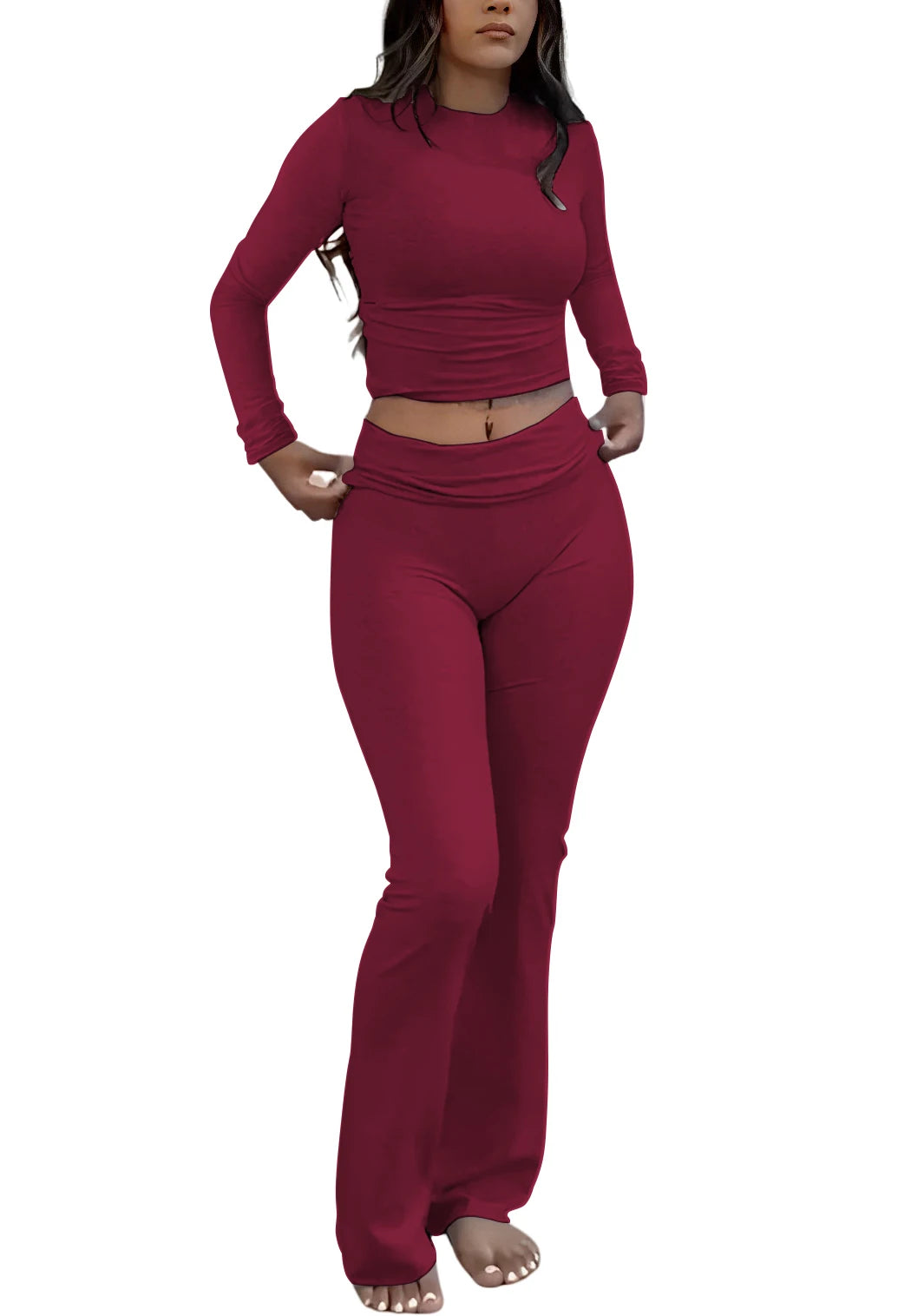 Women's Yoga Two-Piece Set Long-Sleeve Wide-Leg Activewear Set Casual Home Yoga Set Coordinated Set