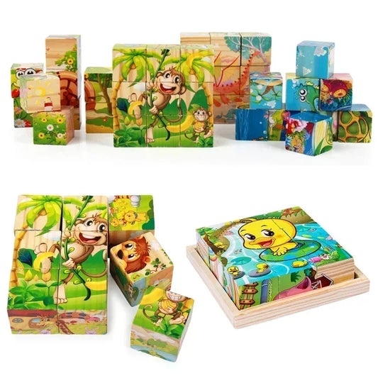 3D Cube Wooden Puzzle Blocks.