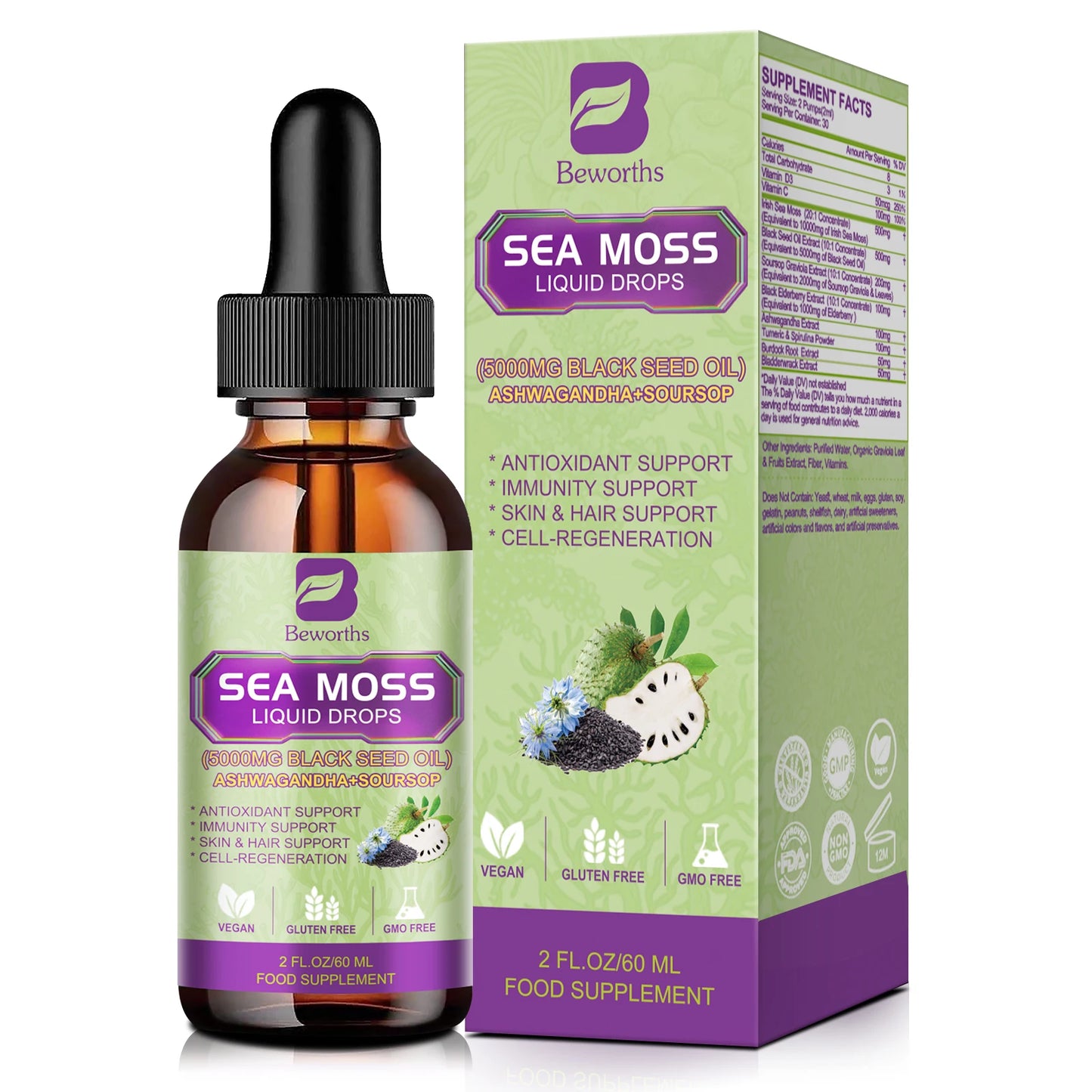 Sea MOSS& Soursop Extract Drops Support Immunity and Kidney Health,