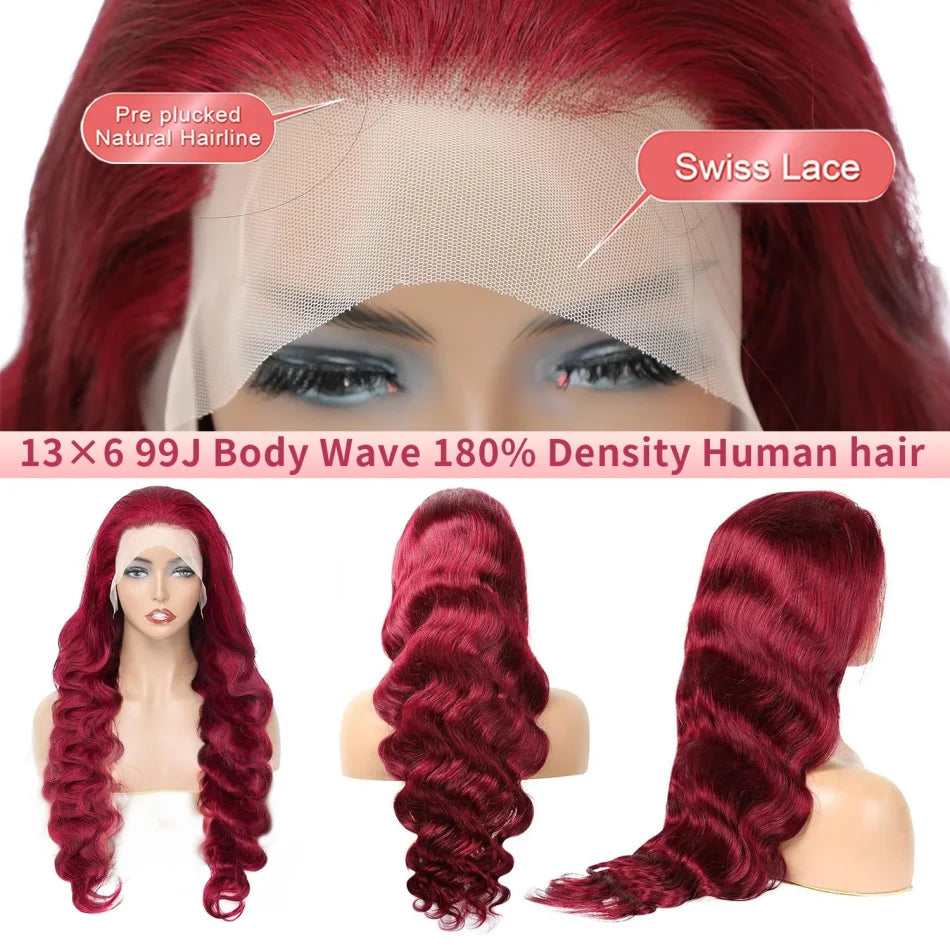 Body Wave Burgundy, Human Hair Wigs For Women.
