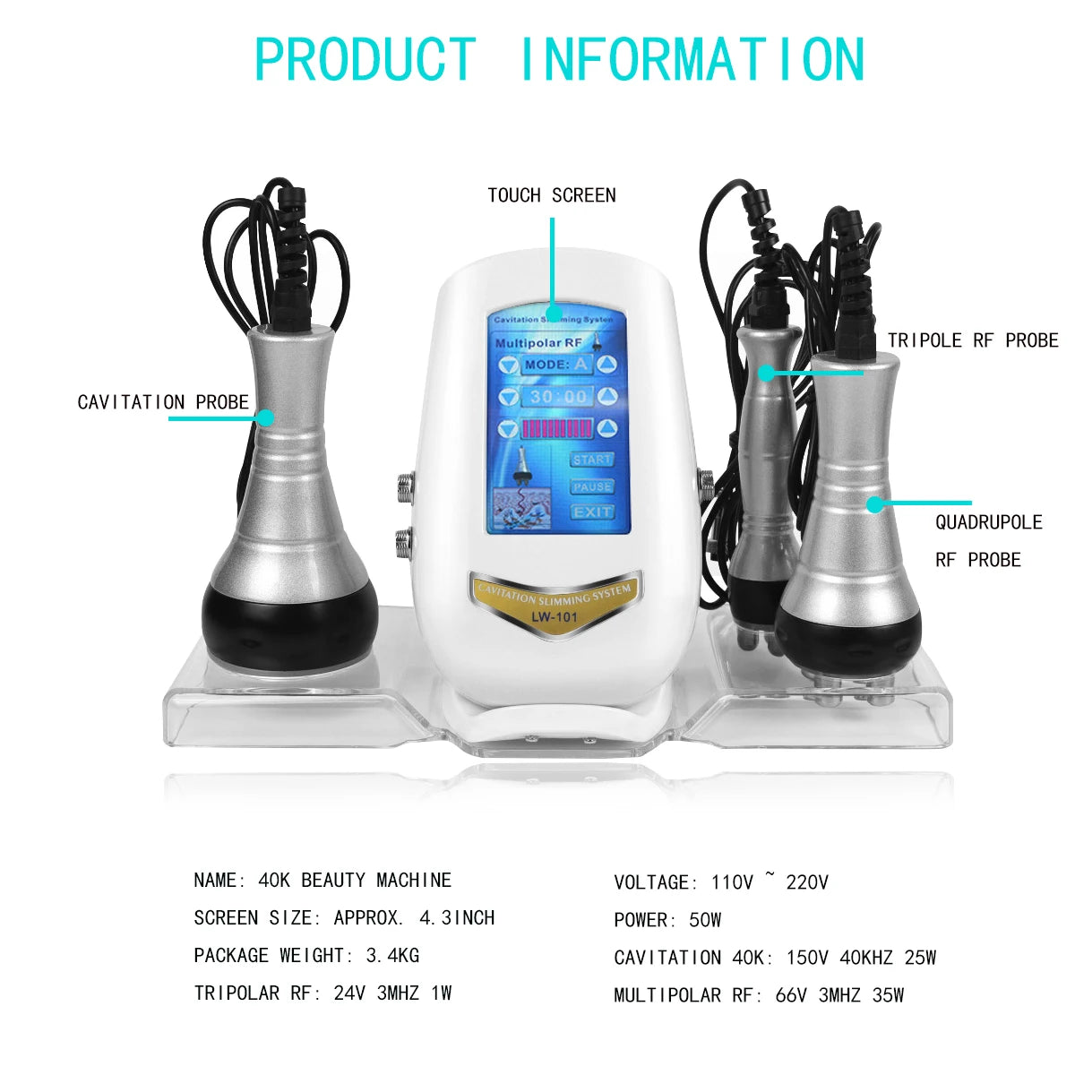 40K Ultrasonic Cavitation Slimming Machine 3 In 1 Skin Care