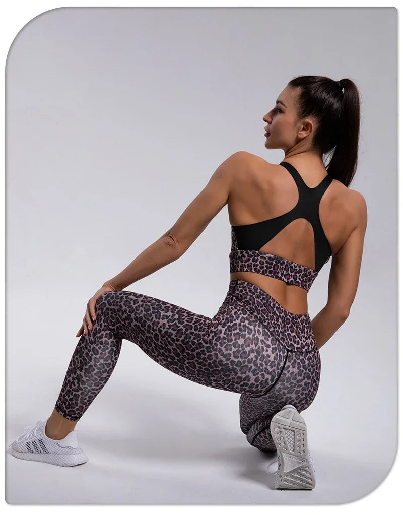 Leopard Print Yoga Set Women Clothing Tracksuits