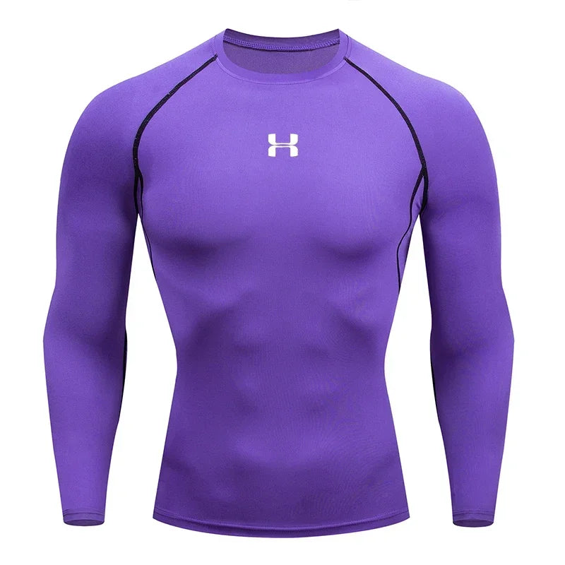 Fast fashion men's running tight fitting T-shirt long sleeved sports T-shirt gym fitness sportswear men's jogging sportswear