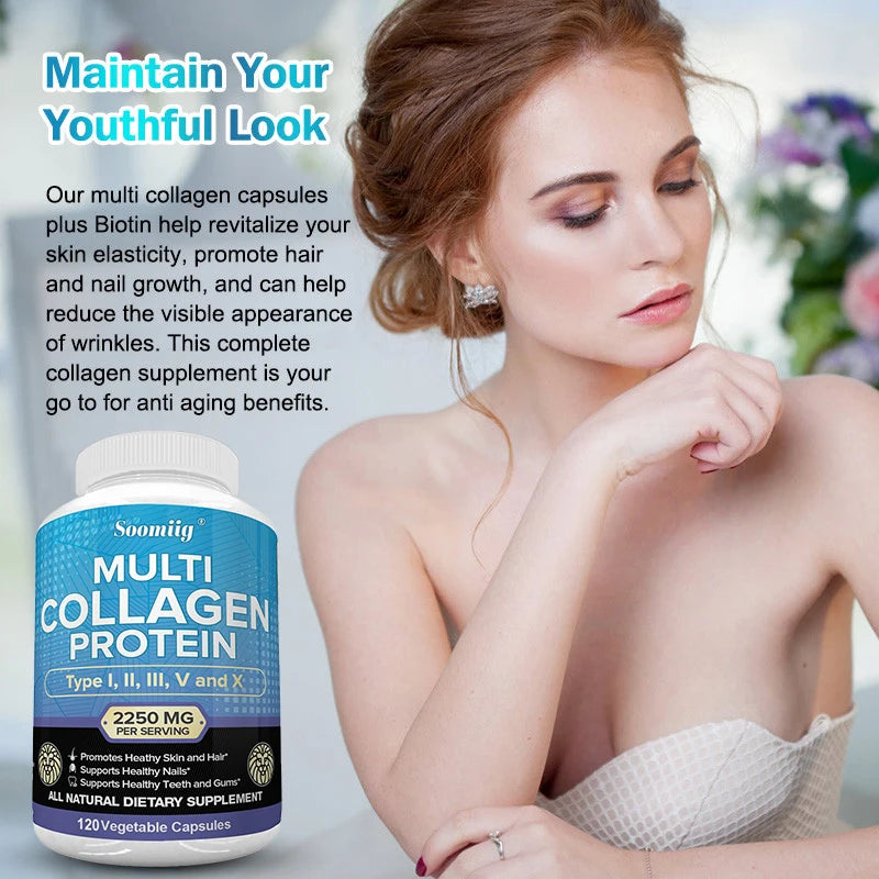 Multi-Collagen Capsules for Men and Women for Skin, Hair, Nails, Bones, Joints,