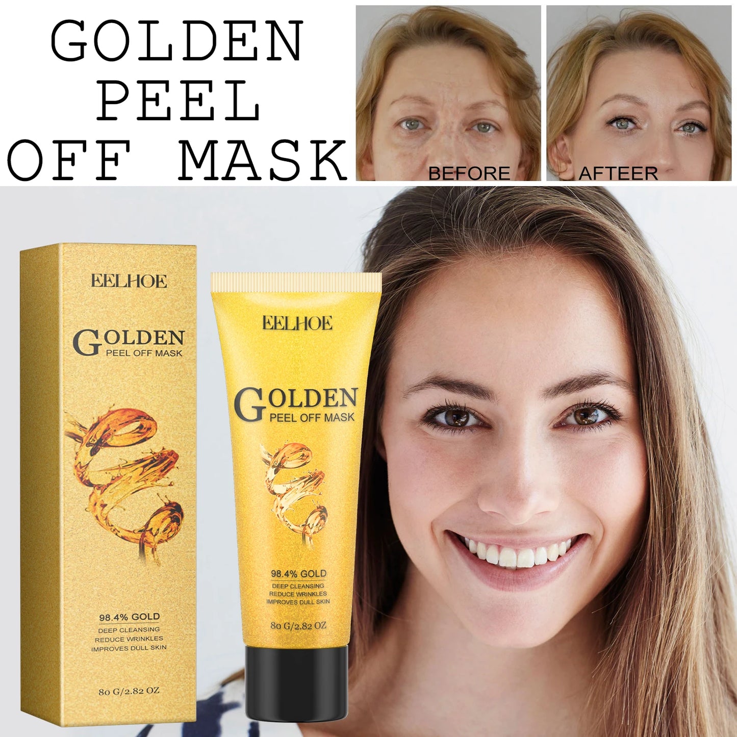 24K Gold Foil Peel-Off Facial Mask Moisturizing Brighten Skin