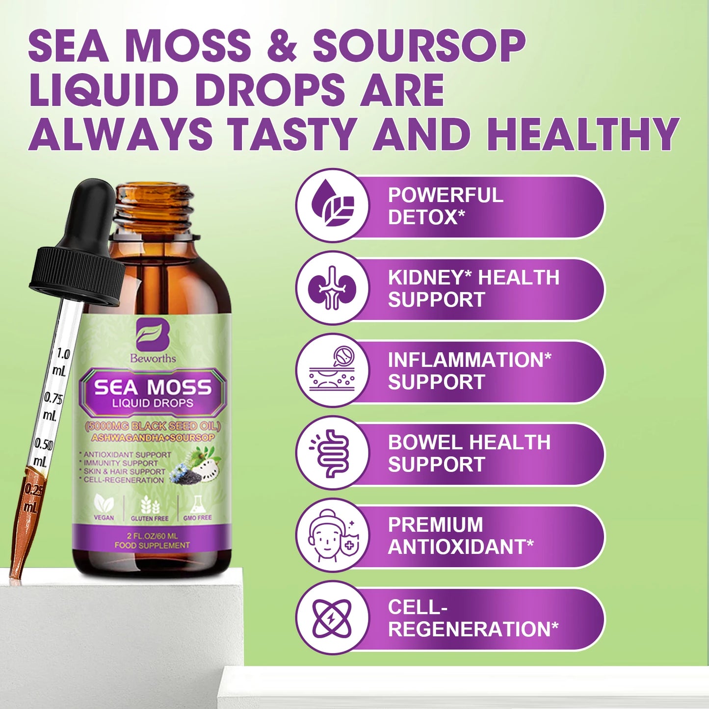 Sea MOSS& Soursop Extract Drops Support Immunity and Kidney Health,
