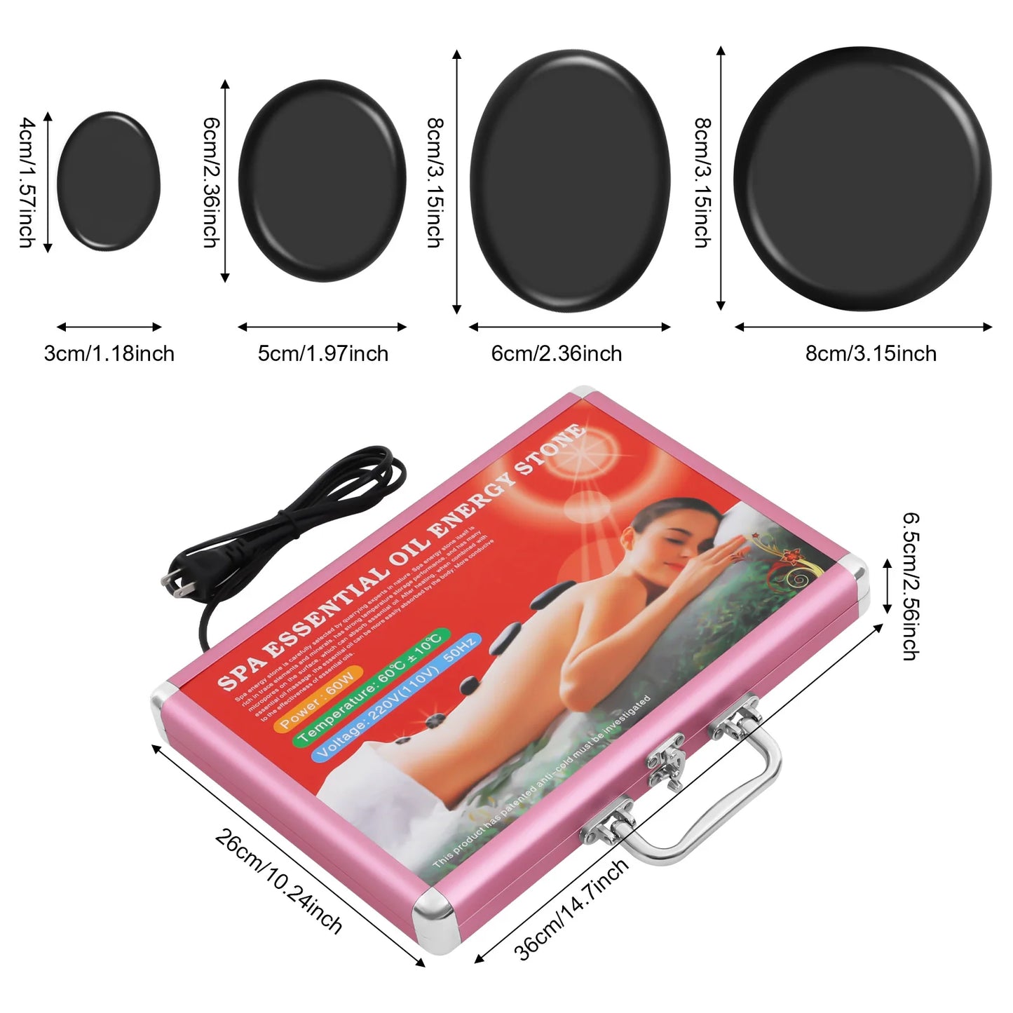 Basalt Massage Stones Heater Box Set for Muscle Relaxation, Stress & Tension Relief