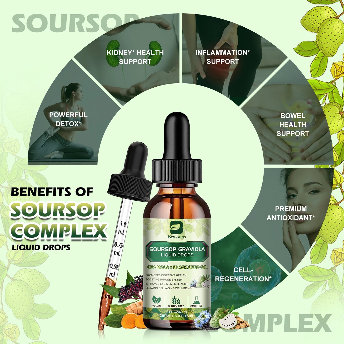 BEWORTHS Sea Moss & Soursop Extract Drops.