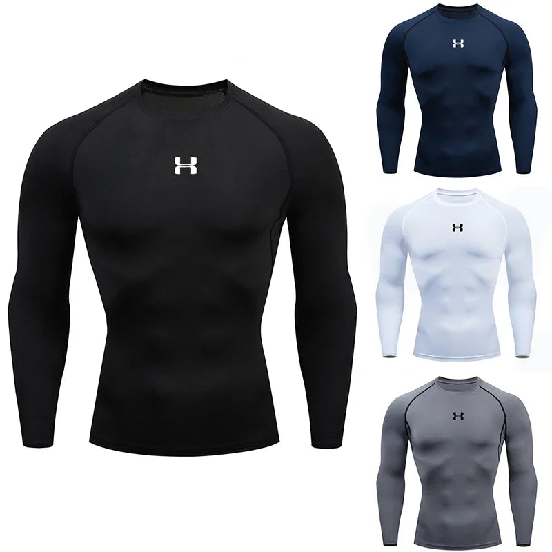 Fast fashion men's running tight fitting T-shirt long sleeved sports T-shirt gym fitness sportswear men's jogging sportswear