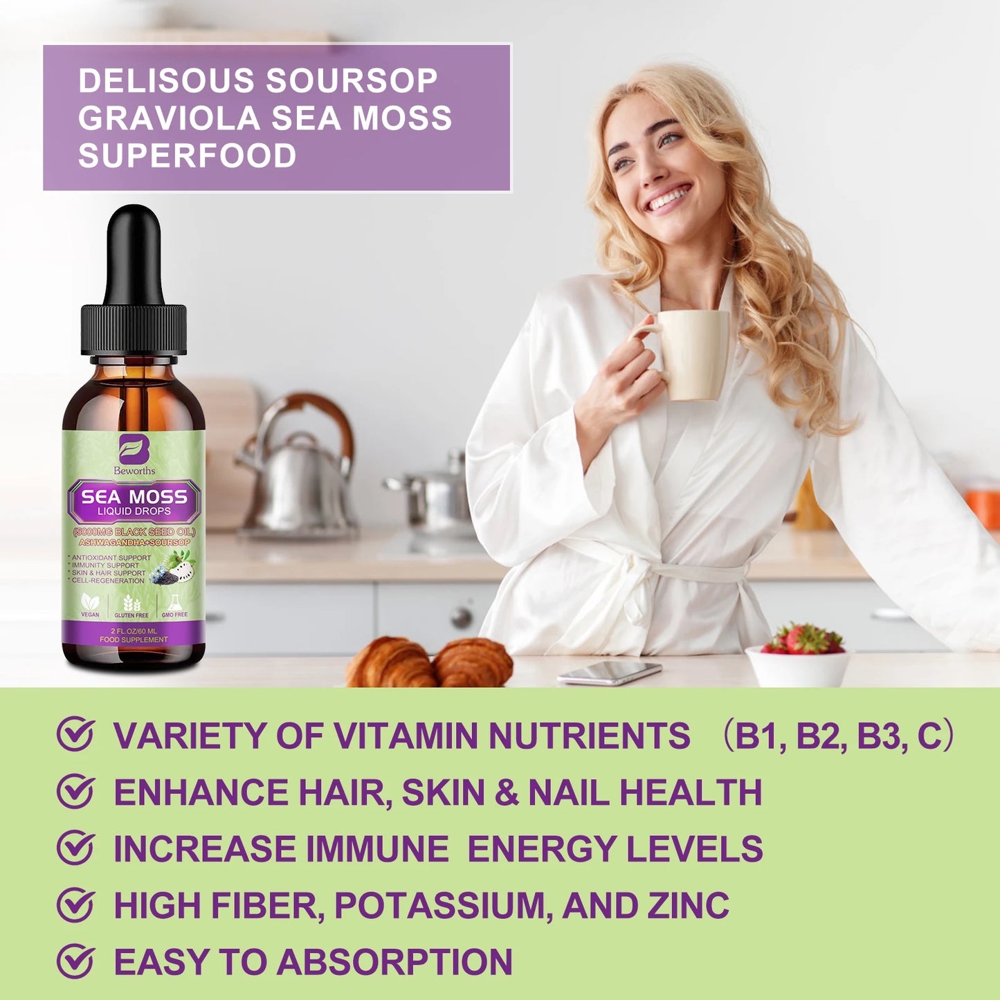 Sea MOSS& Soursop Extract Drops Support Immunity and Kidney Health,