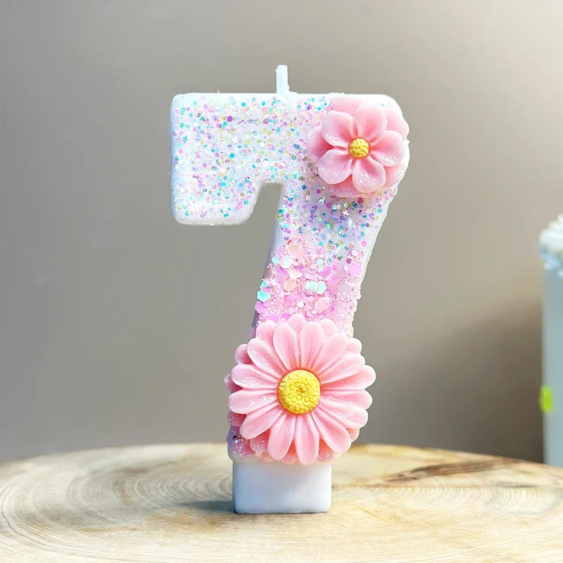 Pink Daisy White Candles.