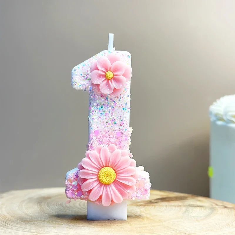 Pink Daisy White Candles.