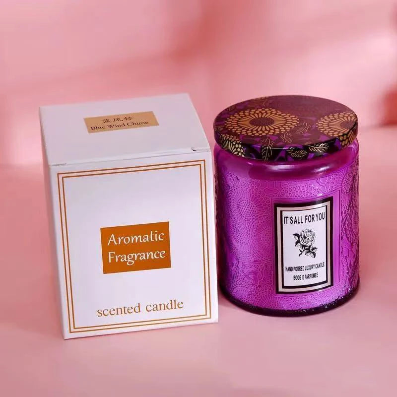 embossed glass cup candle.