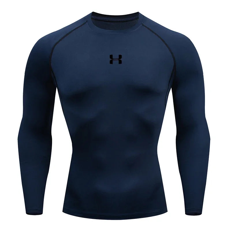 Fast fashion men's running tight fitting T-shirt long sleeved sports T-shirt gym fitness sportswear men's jogging sportswear