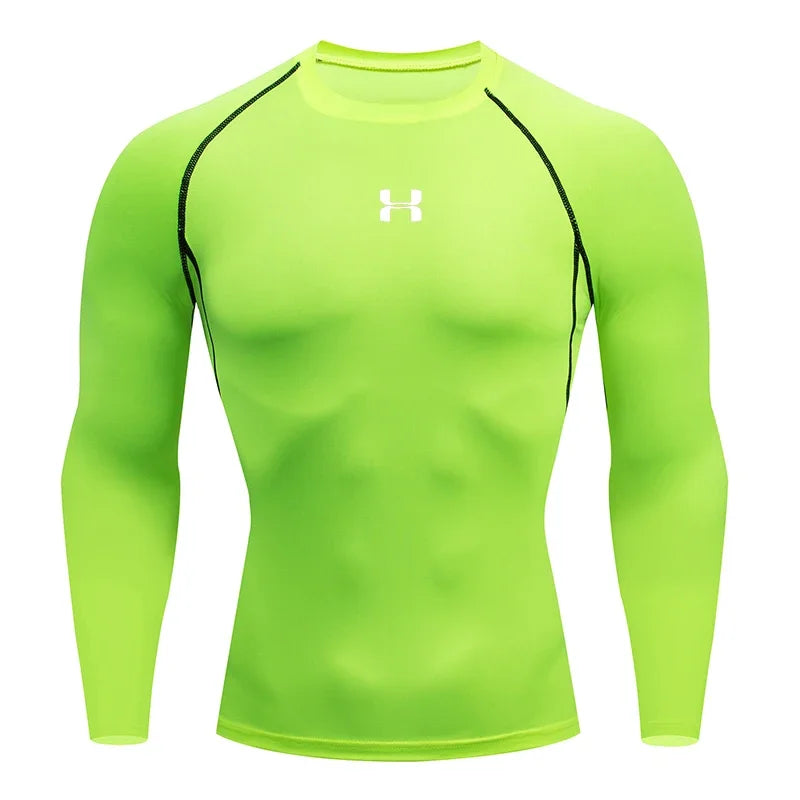 Fast fashion men's running tight fitting T-shirt long sleeved sports T-shirt gym fitness sportswear men's jogging sportswear