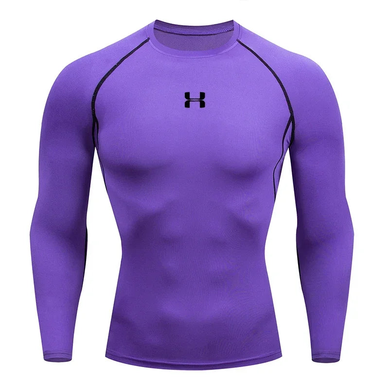 Fast fashion men's running tight fitting T-shirt long sleeved sports T-shirt gym fitness sportswear men's jogging sportswear