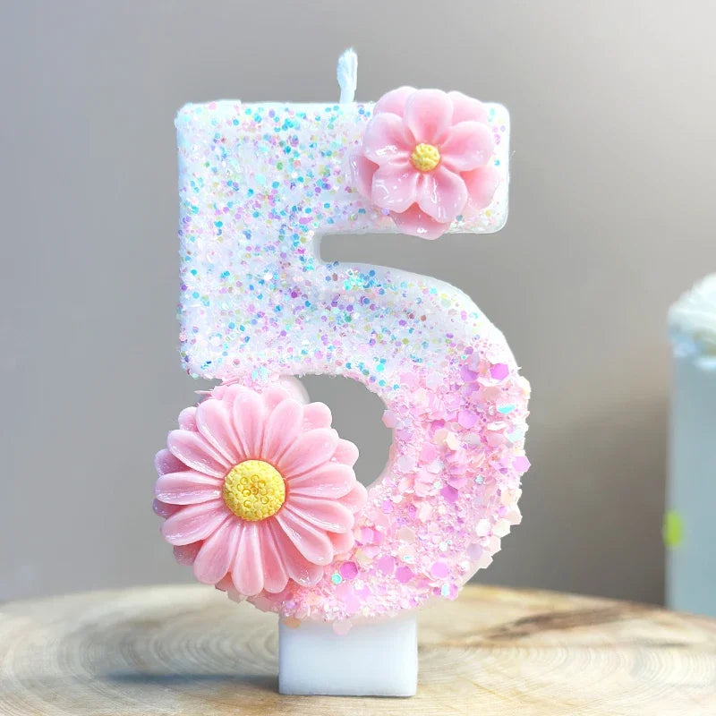 Pink Daisy White Candles.