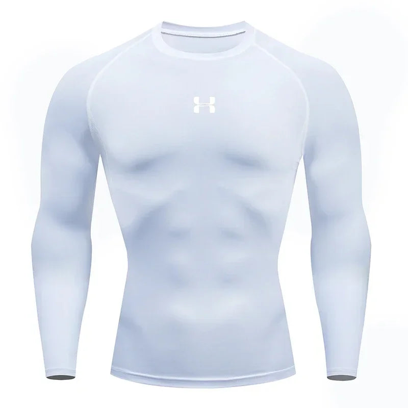 Fast fashion men's running tight fitting T-shirt long sleeved sports T-shirt gym fitness sportswear men's jogging sportswear