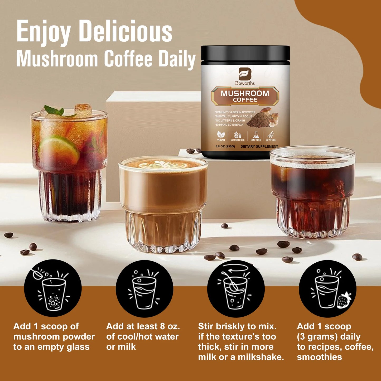 Mushroom Coffee 10 Mushroom Extract - for energy and immune support
