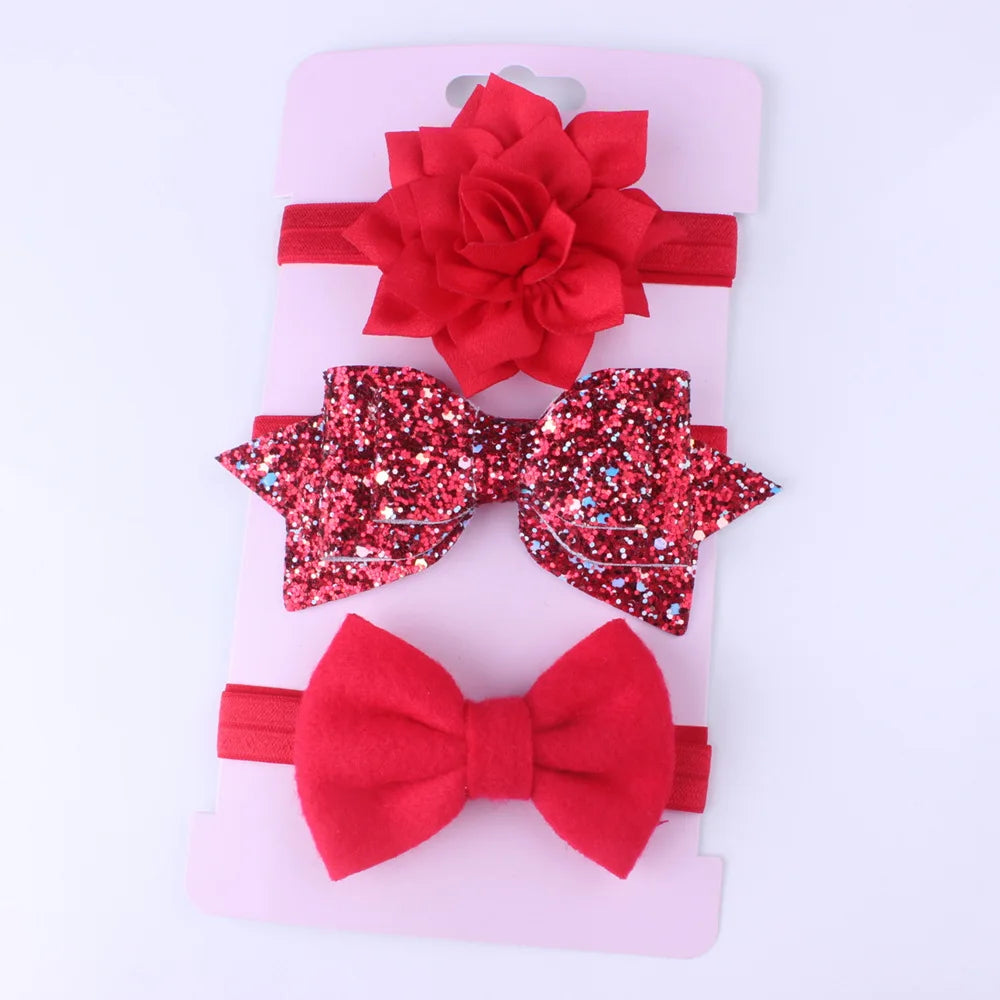 3PCS Baby Girls Glitter Bow Headband Set