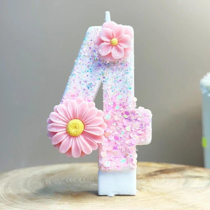 Pink Daisy White Candles.