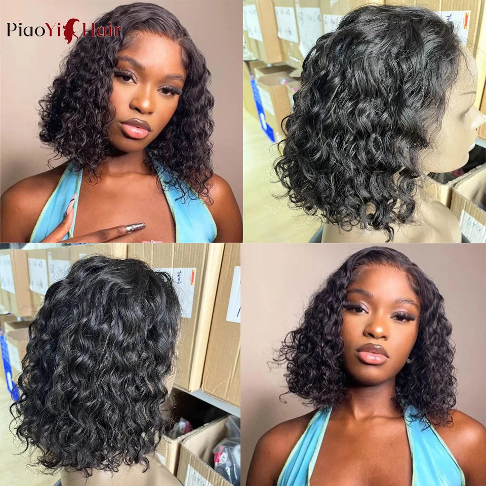 Glue less Wig Human Hair Water Wave Bob Wig.