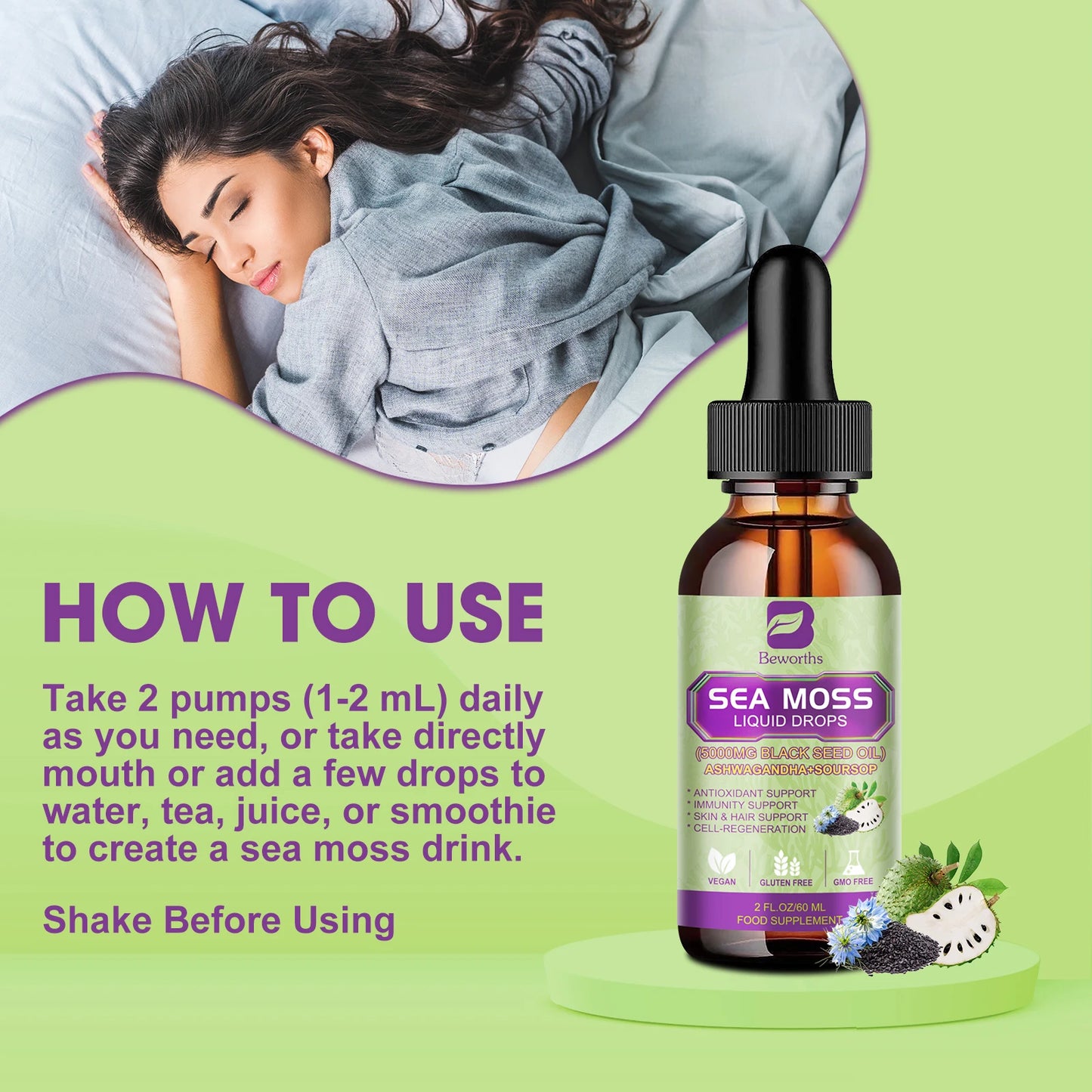 Sea MOSS& Soursop Extract Drops Support Immunity and Kidney Health,