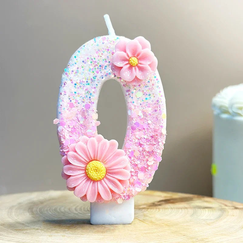 Pink Daisy White Candles.