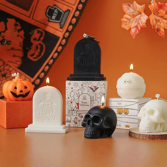 Halloween Pumpkin Skull Candles.