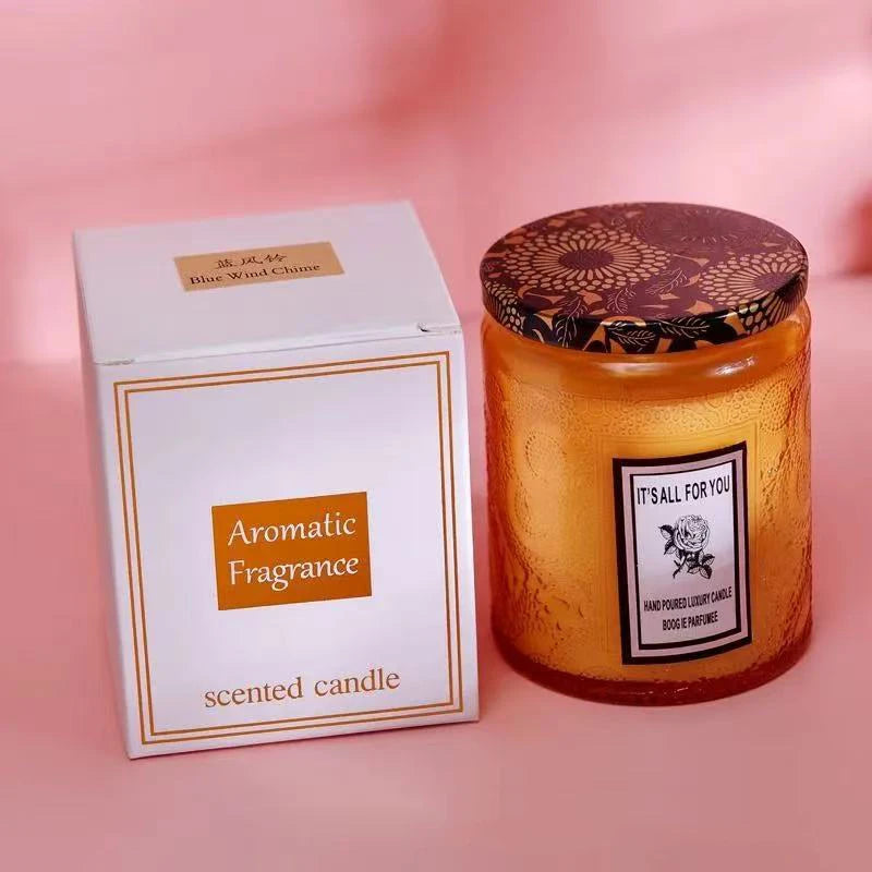 embossed glass cup candle.