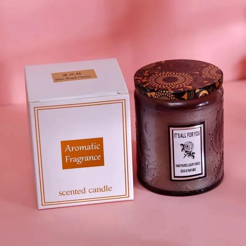 embossed glass cup candle.