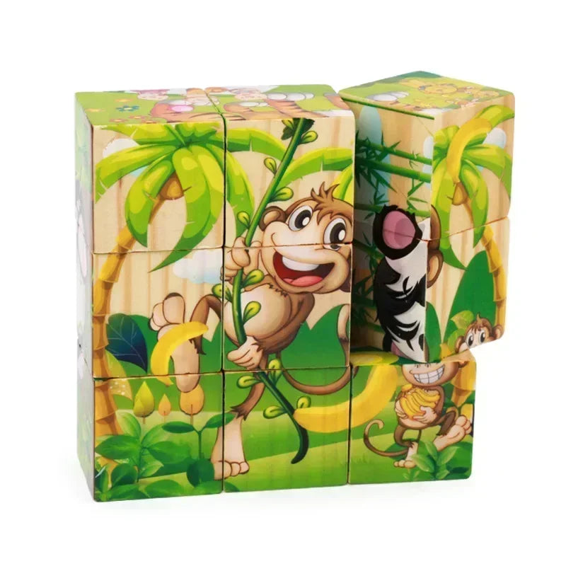 3D Cube Wooden Puzzle Blocks.